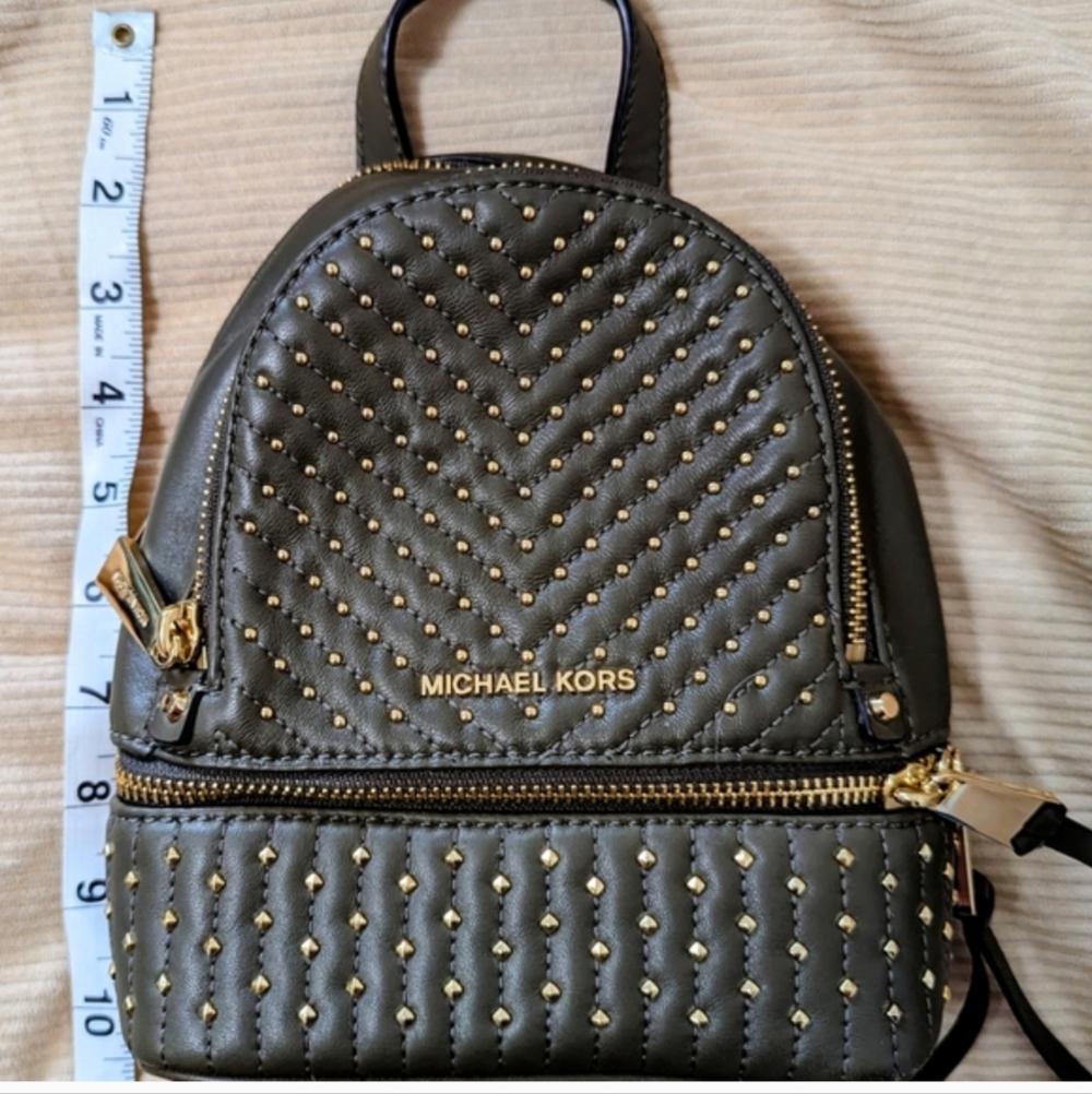Michael Kors Olive and Gold Quilted Backpack